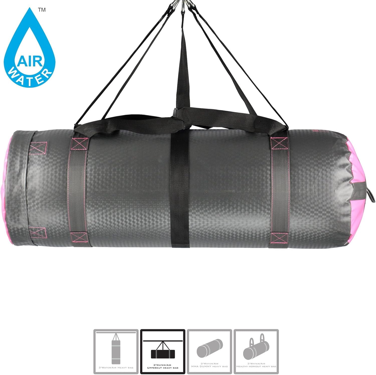 MaxxMMA 3ft 4-in-1 Water/Air Punching Bag, Grey/Pink
