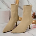 thumbnail image 4 of HAPIMO Women Ankle Boots Pointed Toe Heel Rear Zip Knit Stretch Upper Footwear For Evening Dating And Urban Social Gathering Khaki 37, 4 of 5