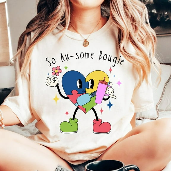 So Au-some Bougie T-Shirt, Autism Heart Puzzle Piece Tee, Stanley Tumbler Belt Bag Inspired Shirt, Colorful Awareness Mom Shirt