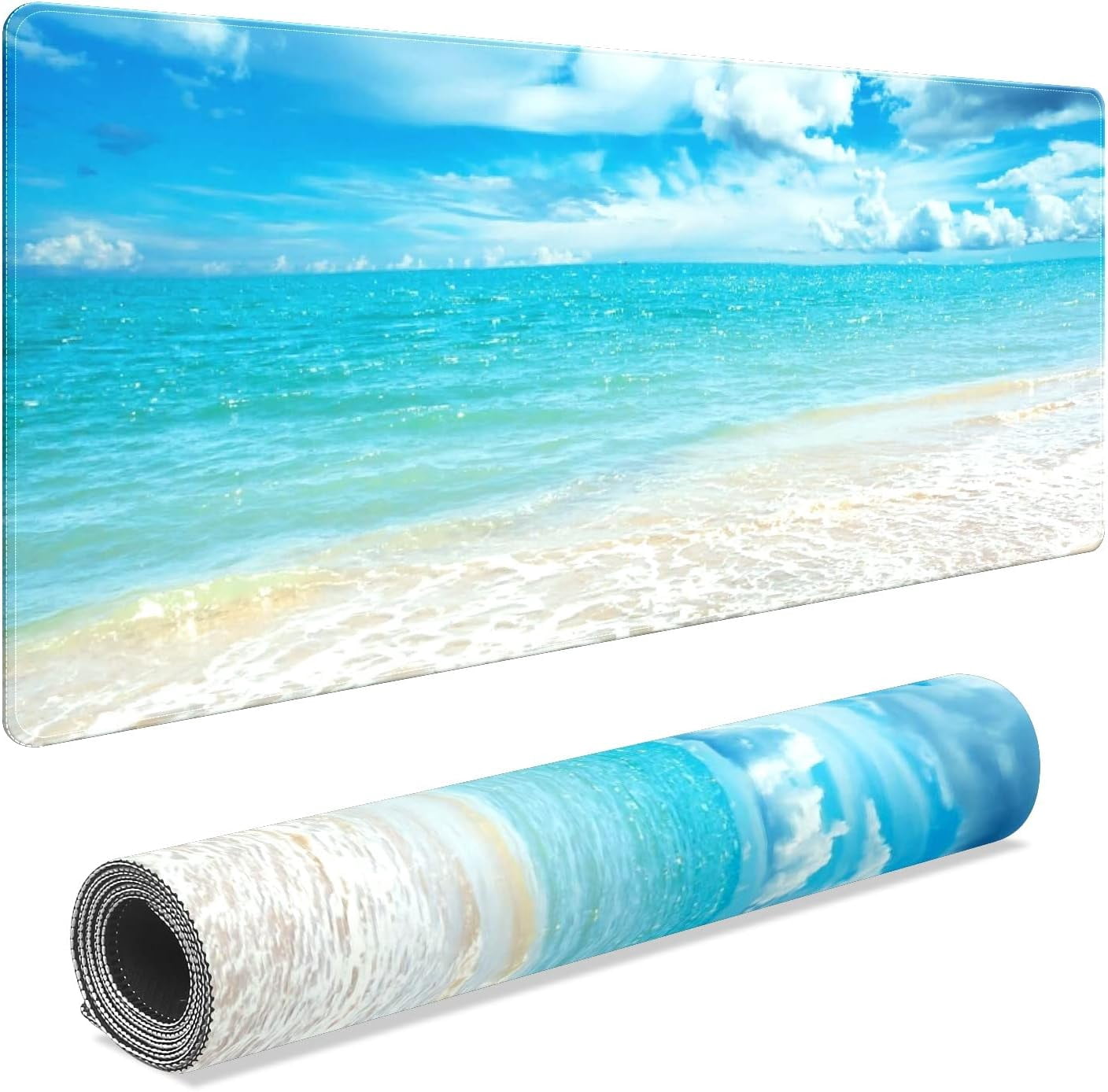 Beach Clouds Sky Desk Mat, Desk Accessory, Cute Workspace, Trendy Workspace, Trendy, 35.4x15.7in Large Gaming Mouse Pad, Cute Desk Topper, Pretty Desk Pad
