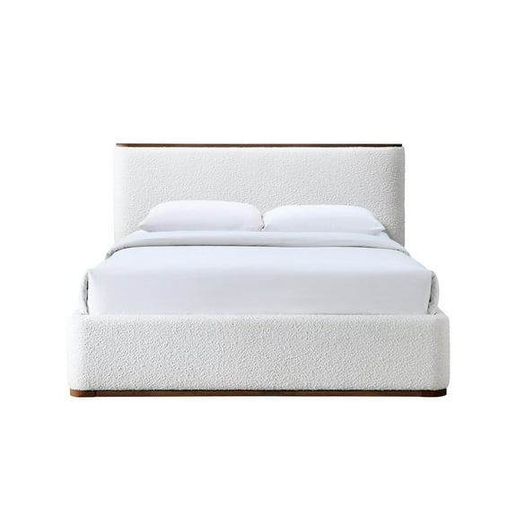 Omax Decor Aspen Upholstered Platform Queen Bed in White Cream Boucle Fabric