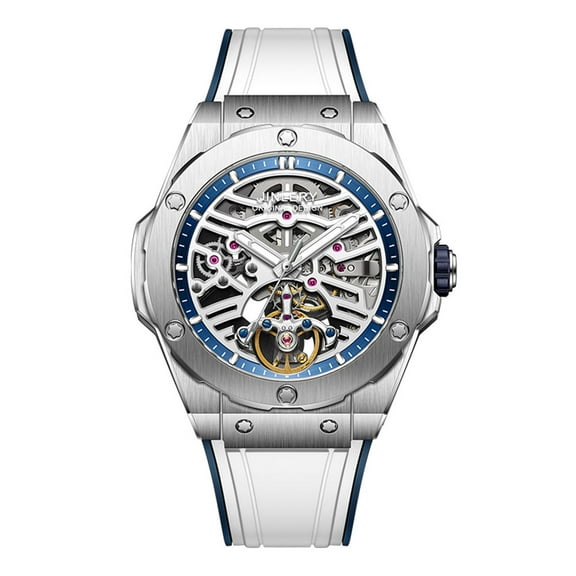 JINLERY Skeleton Automatic Self-Wind Vintage Wristwatch Men Mechanical Business Wrist Watch 316 Stainless Steel Rubber Sapphire Crystal Waterproof Clock Luminous Waterproof