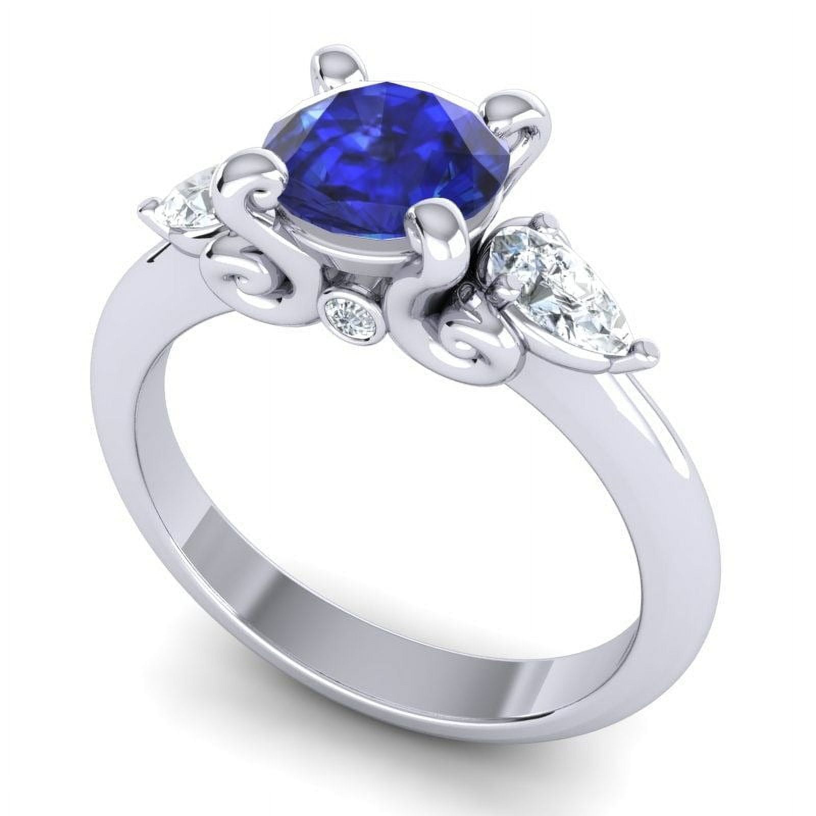 Bague Saphir Naturel 2,50 Ct Et Diamants – Or Blanc 14k – Trois Pierres – IGL&I