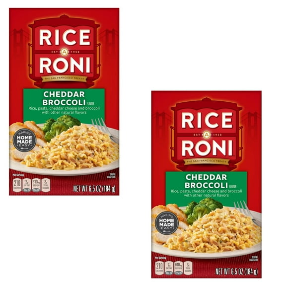 ( 2 Pack ) Rice-A-Roni Cheddar Broccoli Flavor Rice, 6.5 oz Cardboard Box, Packaged Meal, Dry Uncooked Rice