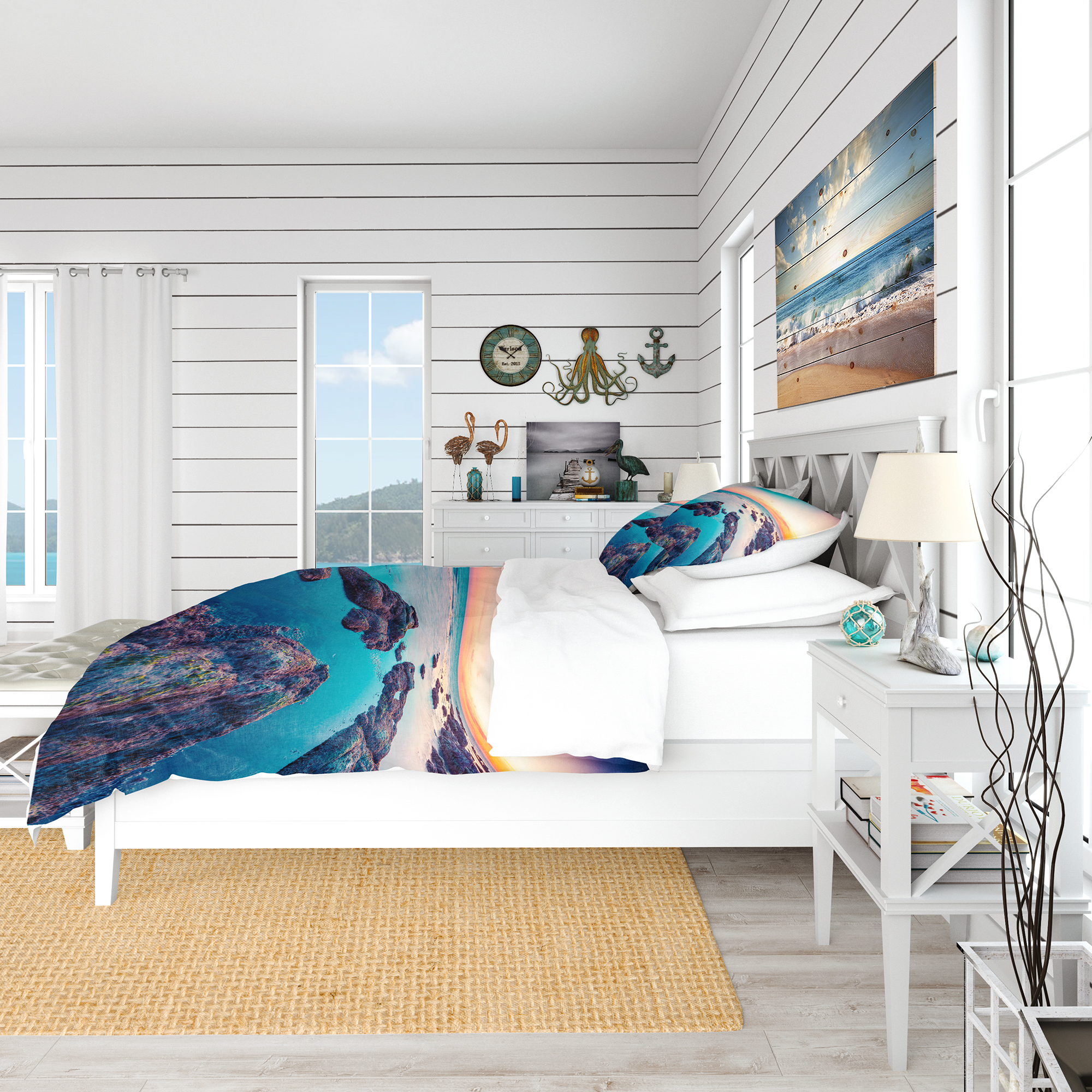 Designart 'Blue Sicily Island' Coastal Duvet Cover Set