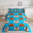thumbnail image 2 of Feelyou Cute Pumpkin Queen Comforter Set, Cartoon Witch Cat Comforter Sets Queen, Cyan Orange, Halloween Reversible, 3 Pieces, 1 Comforter and 2 Pillowcases, 2 of 7