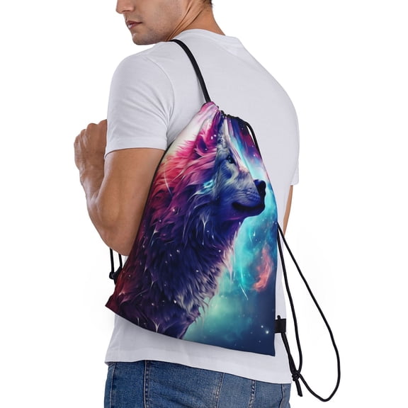 Ratiio Starry Multicolored Wolf Print Drawstring Backpack Bag Sport Gym Sackpack Heavy Duty String Backpack for Men Women