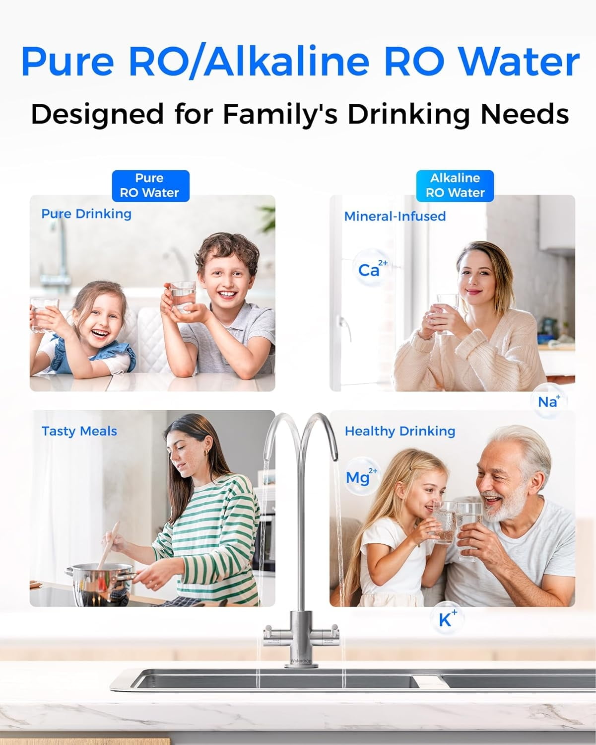Waterdrop WD-T4-A Alkaline pH+ Reverse Osmosis Water Filter, 10-Stage, 450GPD Tankless Undersink RO Filtration System, 2:1 Pure to Drain, [Dual Flow] ,with extra filter