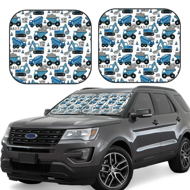 Vsdgher Blue Excavator Print Car Windshield Sun Shade, Reflective Sunshade Window Sunshade Sun Visor Protector Fit for Cars,Trucks,SUVs-Small