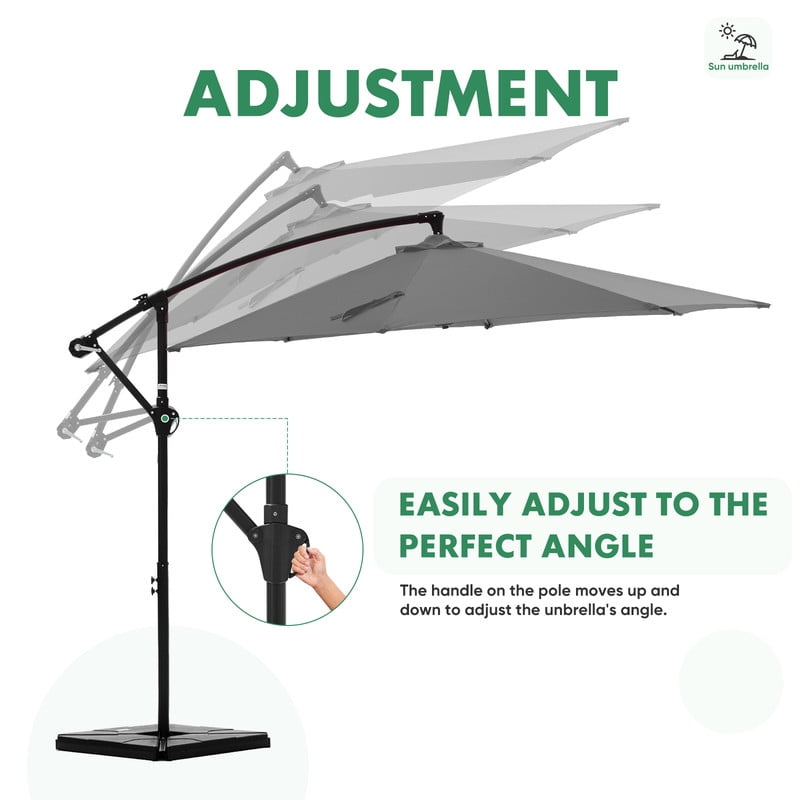 Gianna 10ft Offset Hanging Outdoor Patio Umbrella with Base Stand Rotate and Tilt, 8 Ribs, UV Protection for Pool Garden Backyard Market, Gray