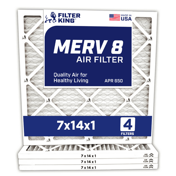 Filter King 7x14x1 Air Filter | 4-PACK | MERV 8 HVAC Pleated A/C Furnace Filters | MADE IN USA | Actual Size: 7 x 14 x .75"