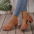 thumbnail image 6 of Sandals for Women Dressy Summer Peep Toe Slingback Chunky Stacked Heel Ankle Booties Ankle Buckle Strap Sandals Brown 6, 6 of 7