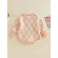 thumbnail image 4 of Sedceaty Newborn Baby Knitted Romper, Warm Long Sleeve Round Neck Checkerboard Print Bodysuit, 4 of 8