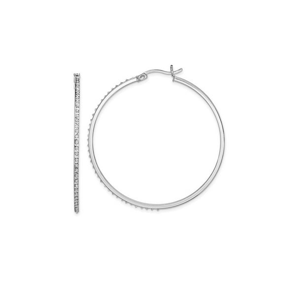 Sterling Silver Diamond Accent Round Hinged Hoop Earrings (1 3/4 inch) for Women