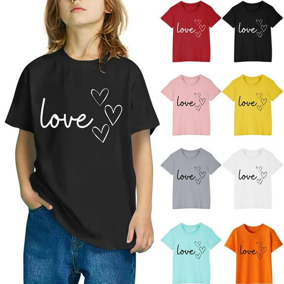 Pvkarhg Girls Cute Heart Print T Shirts Fashion Crewneck Graphic Tees Loose Casual Summer Short Sleeve Tops for Kids 3-10 Years Blue