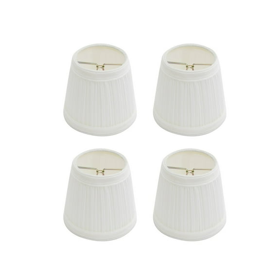 Renovators Supply Small Clip On Lamp Shade White Fabric 4" Tall Vintage Mini Clip On Pleated Drum Style Fits Chandelier Candelabra Bulb Living or Bedroom Lampshade Replacement Pack of 4