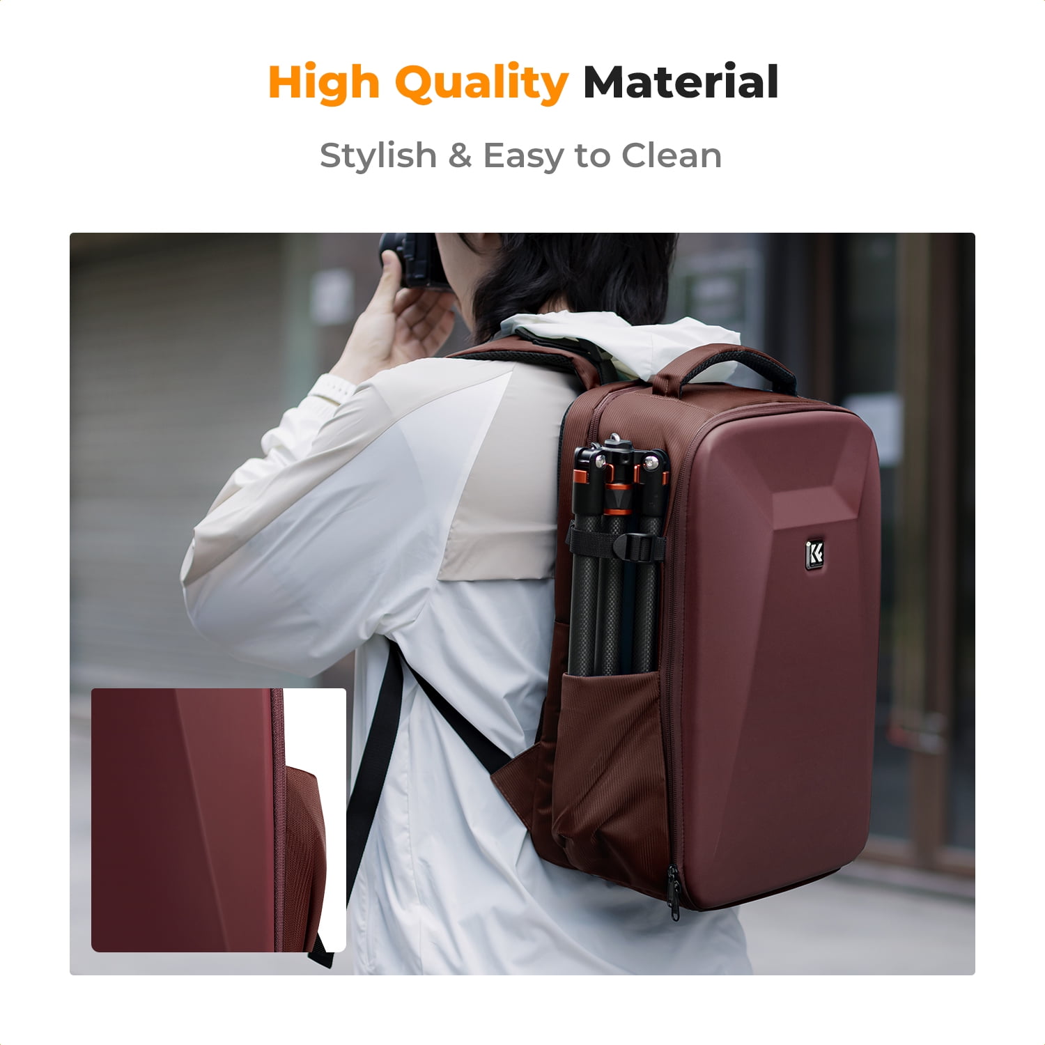 K&F Concept Camera Backpack Hardshell DSLR Photography Camera Bag with 15-15.6 Inch Laptop Compartment Waterproof Camera Case - 22L (Red)