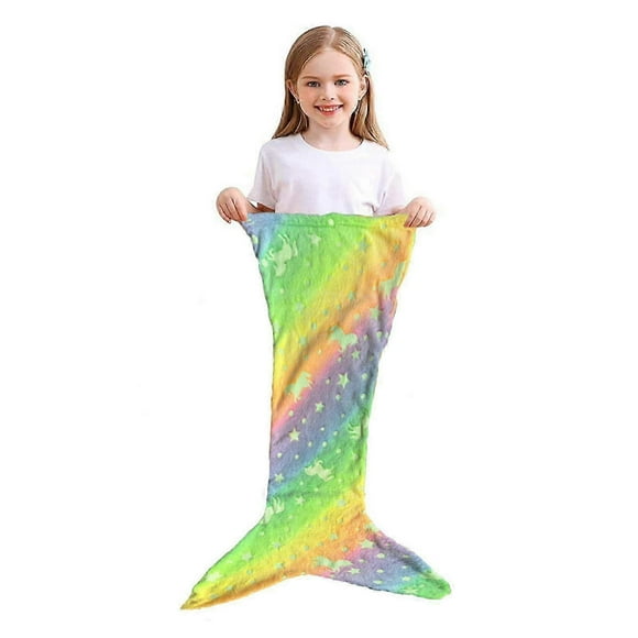 Mermaid Tail Blanket Sleeping Bag Soft Flannel Glow in the Dark Wearable Sleeping Sack Photo Prop Throw Blanket for Home Kindergarten