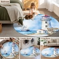 thumbnail image 6 of Nautical Blue Round Area Rug 4 FT, Non Slip Indoor Outdoor Rug, Lighthouse Ocean Sailboat Summer Painting Washable Soft Circular Carpet Non-Shedding Floor Mat for Coffee Table Nursery Foyer Balcony, 6 of 9
