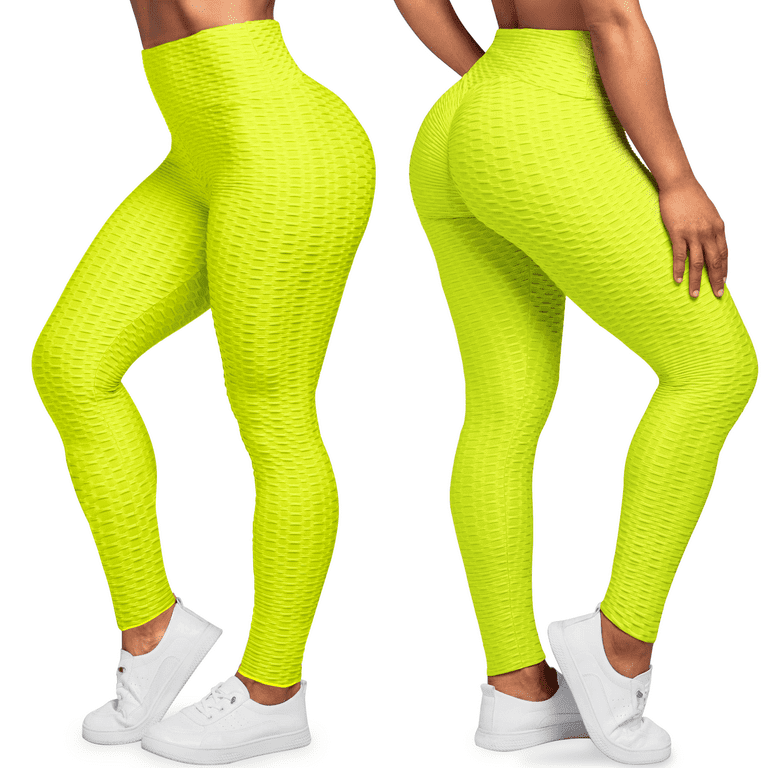 Neon Yellow Leggings for Women, High Waisted or Mid Rise, Neon Workout Pants,  High-visibility Running Leggings, Solid Neon Workout Clothes 