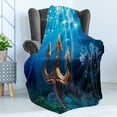 thumbnail image 4 of Neptune Soft Flannel Fleece Throw Blanket, Underwater Illustration with a Trident and Vivid Corals, Cozy Plush for Indoor and Outdoor Use, 60" x 80", Cobalt Blue Multicolor, by Ambesonne, 4 of 5