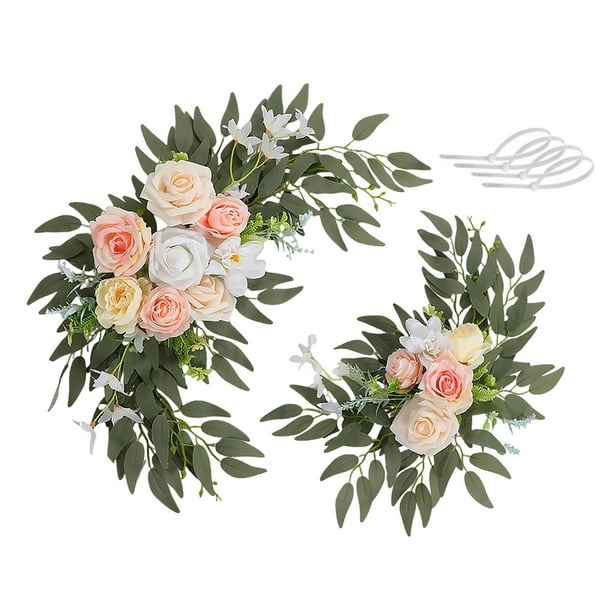 Arco de boda con flores artificiales, guirnalda de flores artificiales, letreros de bienvenida para bodas estilo rústico Rosa