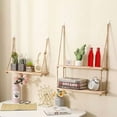 thumbnail image 4 of Wooden Floating Shelves Wall Plant Storage Rope Decor 1/2/3Tier Home Living Room, 4 of 5