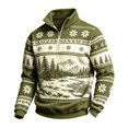 thumbnail image 2 of Fair Isle Sweatshirt for Men Long Sleeve Quarter Zip Stand Collar Pullover Trendy Fall Winter Casual Outdoor Streetwear Top Green M, 2 of 4