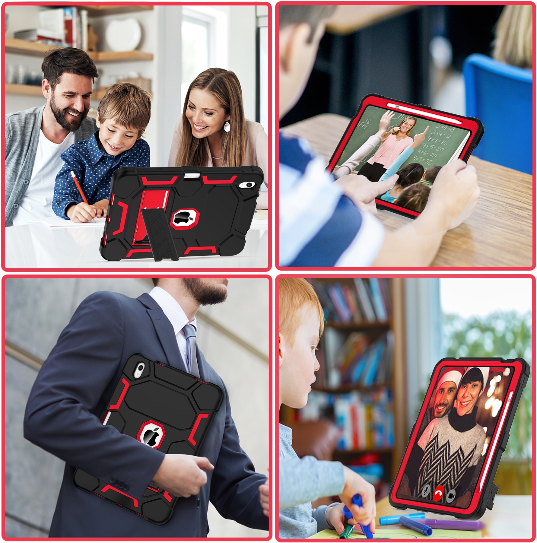 Rantice Case for iPad 10th Generation 10.9 Inch 2022, iPad (A16) 11th Gen 11 Inch 2025, with Kickstand & Pencil Holder, Heavy Duty Shockproof Hybrid Protective Cover for Kids Girls, Black+Red