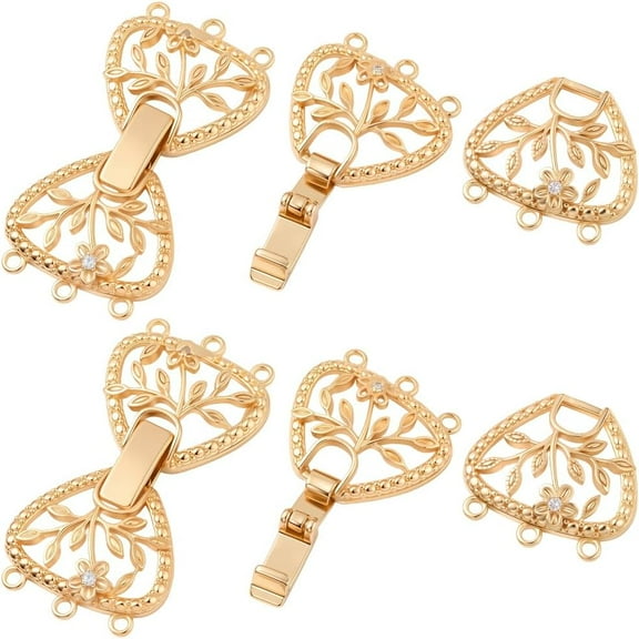 1 Box 6Pcs Bowknot Foldover Clasp 18K Gold Plated Tie Necklace Shortener Enhancer Cubic Zirconia Connector Extenders with Loop