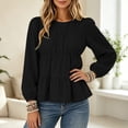 thumbnail image 4 of Hurxie Womens Puff Long Sleeve Babydoll Tops Summer Peplum Pleated T Shirts Casual Loose Fit Flowy Blouses Black,M, 4 of 8