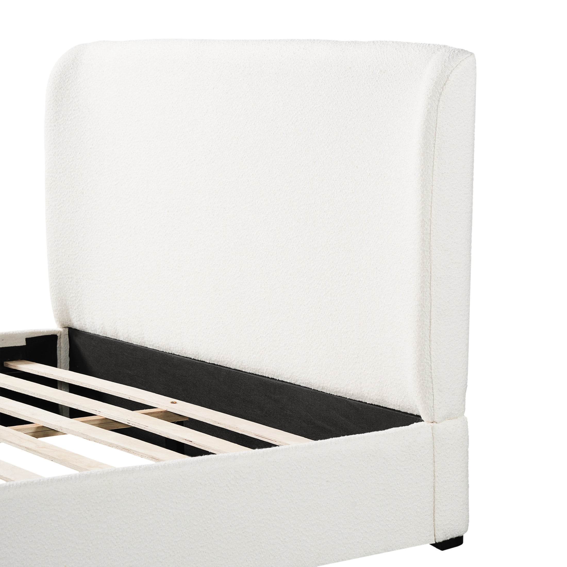 Christopher Knight Home Queen Upholstered Bed Frame with Boucle Fabric, Thick Headboard, White
