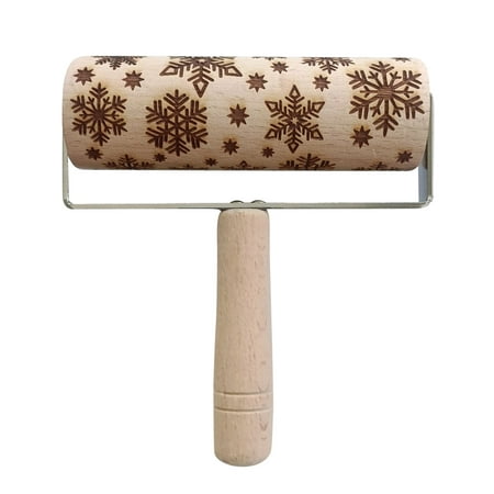 

Kitchen Wood Rolling Pin Engraved Carved Embossed Christmas 3D Rolling Pin Tool
