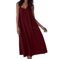 thumbnail image 2 of Women Dresses Spaghetti Strap V Neck Casual Sleeveless Sundress YS8131-Burgundy M, 2 of 8