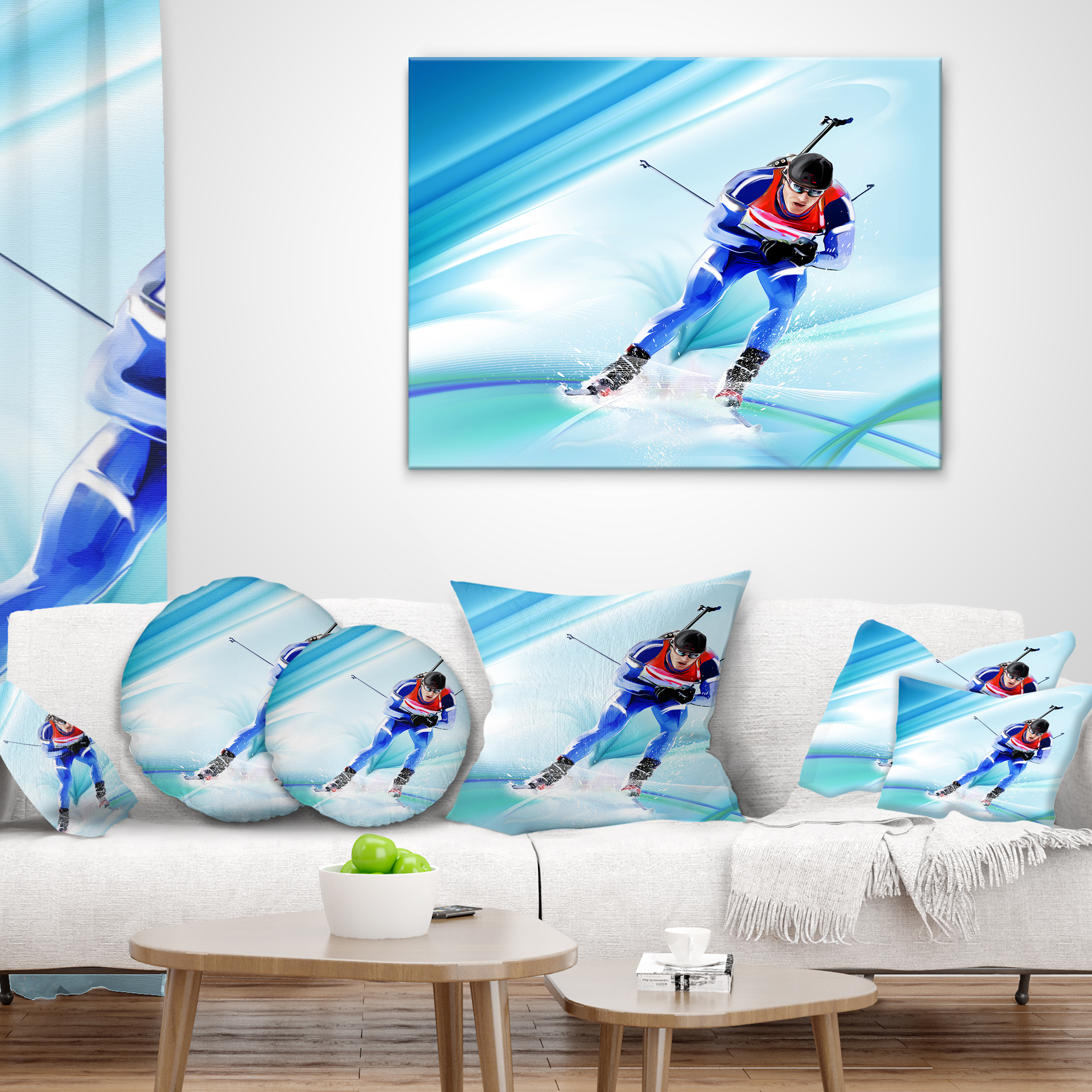Designart Extreme Male Skier - Portrait Throw Pillow - 18x18