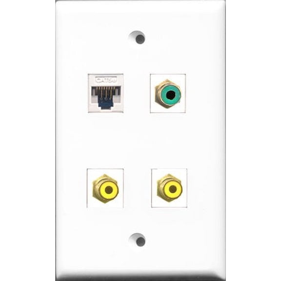 RiteAV - 2 Port RCA Yellow and 1 Port RCA Green and 1 Port Cat5e Ethernet White Wall Plate