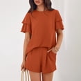 thumbnail image 5 of Two Piece Sets for Women 2026 Spring Summer Ruffle Sleeve Lounge Matching Shorts Set Casual Beach Vacation Clothes Ginger S, 5 of 7