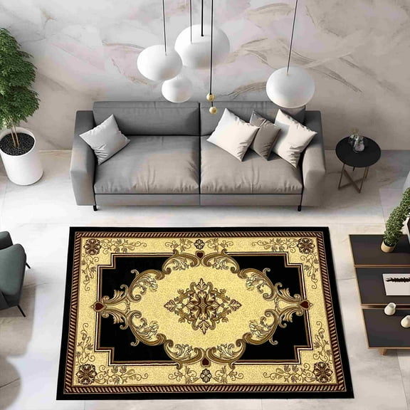 Glamour Thick Plush Oriental Area Rug Traditional Carpet Floral Medallion Design-206 (6'6"x9'2",Black)