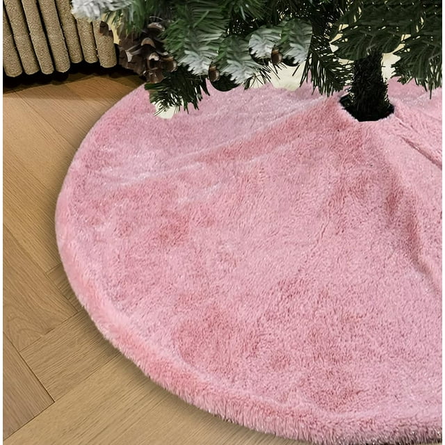 Falda con forma de árbol AOGU, 122 cm, piel sintética rosa, de felpa, para Navidad