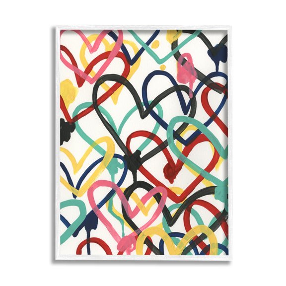 Stupell Industries Graffiti Rainbow Hearts Layered Love Shape Collage Modern Painting White Framed Art Print Wall Art, 24 x 30, Design by June Erica Vess