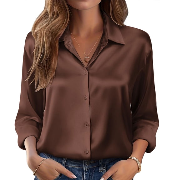Yokua Women's satin shirt, silk button-down shirt, long-sleeved business casual top