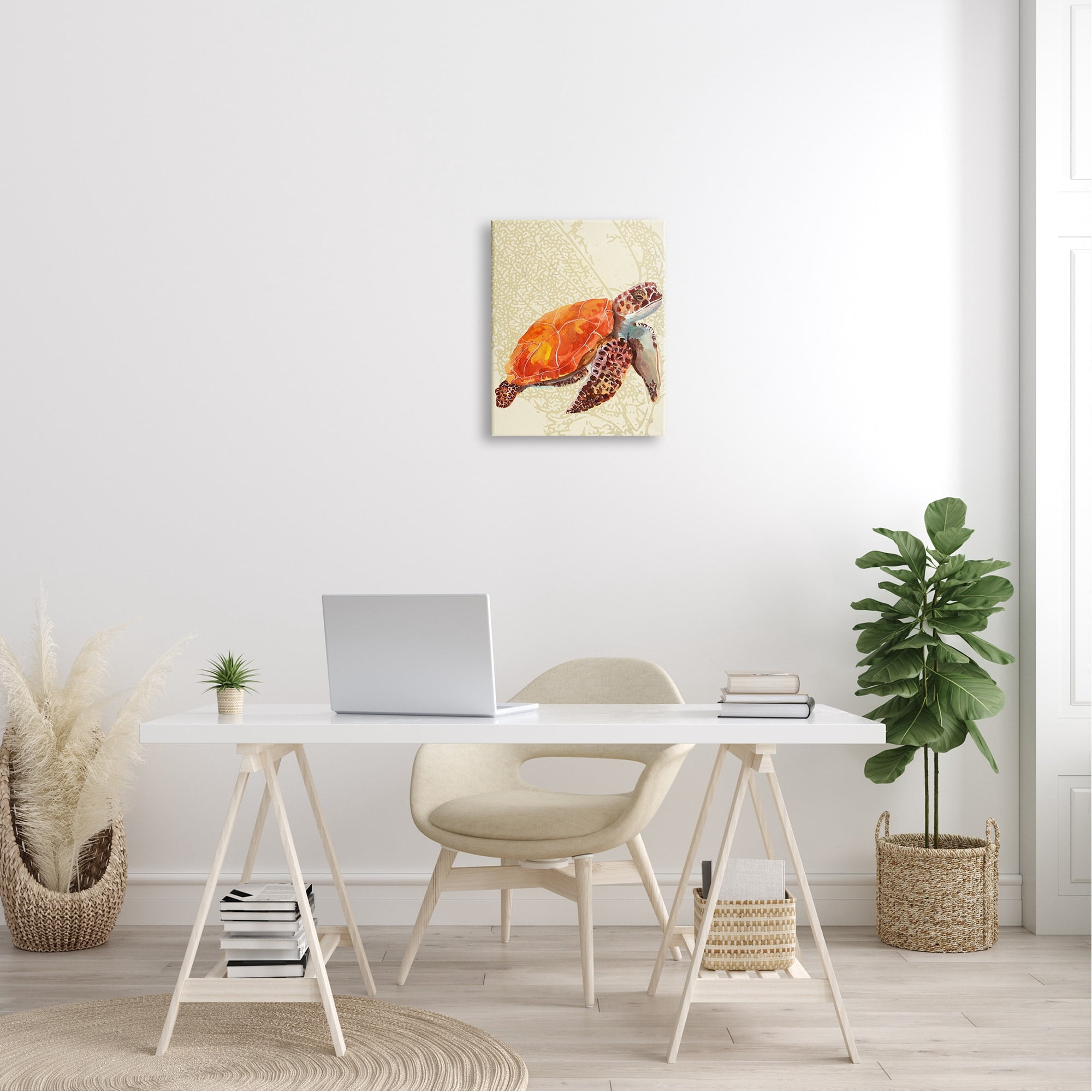 Stupell Industries Orange Sea Turtle Shell Abstract Botanical Collage Canvas Wall Art, 24 x 30, Design by Jadei Graphics
