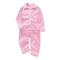 thumbnail image 7 of WhouRiu Family Matching Christmas Outfits Kids Boy Girl Satin Solid Shirt Pants Sleepwear Silk Soft Holiday Outfit Set Pink,Sized 3-4, 7 of 7