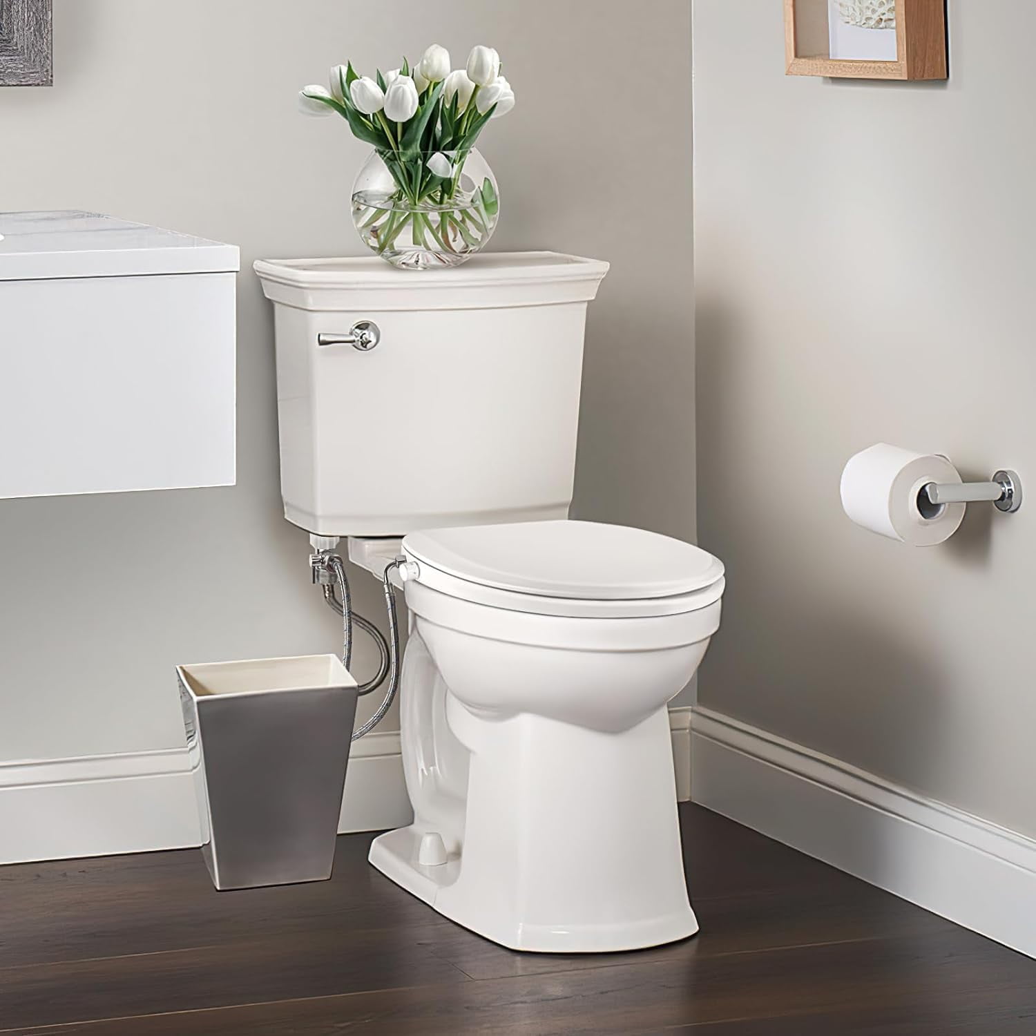 Elongated Bidet Toilet Seat with Quiet-Close, Non-Electric Bidet Mode with Dual Nozzles, Fit Elongated Toilet Seat, Adjustable Water Pressure with Brass inlet (Round)