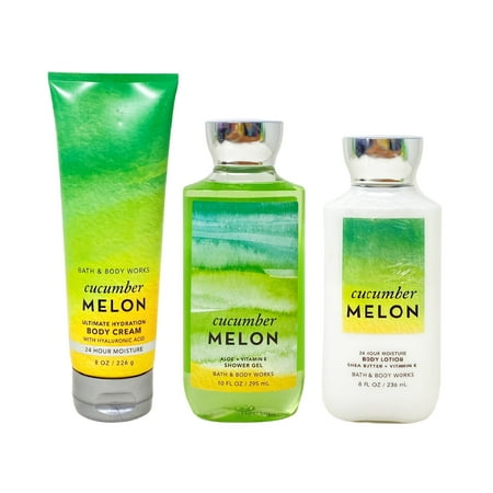 Bath and Body Works Cucumber Melon 3 Piece Gift Set - Body Cream - Shower Gel - Body Lotion - Full Size