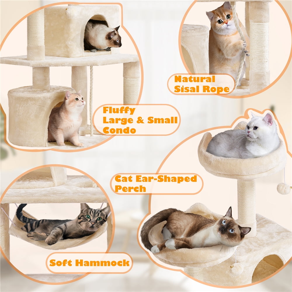 Yaheetech 62" H Multi Level Cat Tree Tower with 2 Condos & Scratching Post, Beige