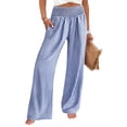 thumbnail image 3 of Wide Leg Pants for Women BWASD Casual Loose Plaid Pattern Flowy Palazzo Pants Baggy High Waist Elastic Trousers Blue S-XXL Summer Beach Vacation Travel 2026, 3 of 7