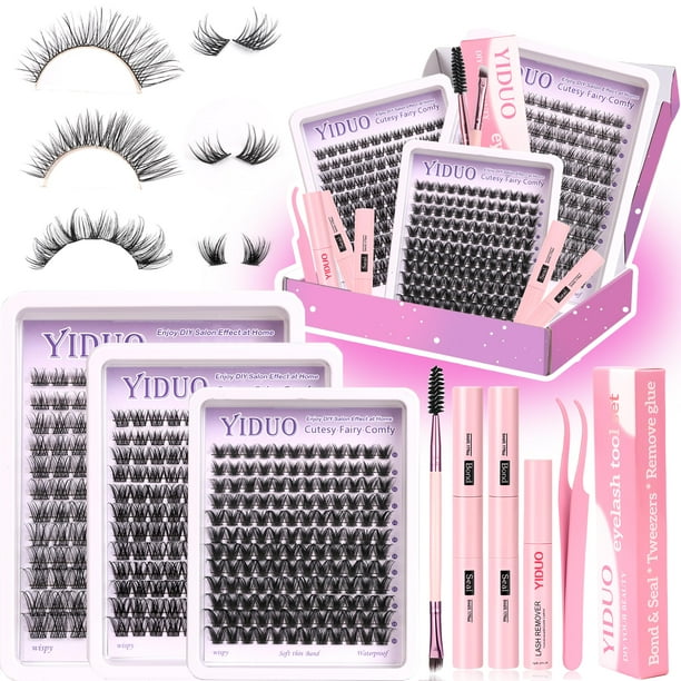 Kit de pestañas postizas YIDUO Lashes Clusters con pegamento, pinzas y quitaesmaltes