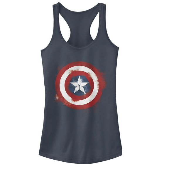 Junior's Marvel Avengers: Endgame Cap Smudged Shield Racerback Tank Top Indigo Medium