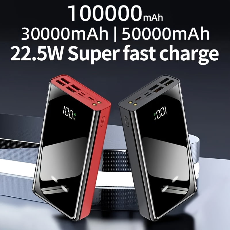 Large Capacity Power Bank 30000mAh/50000mAh/100000mAh with 22.5W Fast Charging, LED Display, Flashlight for iPhone Android Devices, Outdoor Camping Emergency Holiday Gift